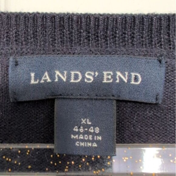 Lands End Cotton Cashmere Sweater Mens Size XL Blue Geometric V Neck Pullover - Picture 3 of 6
